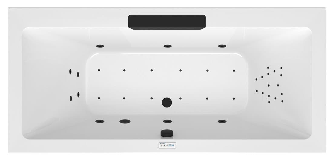 CASCATA wanna z hydromasażem, 185x85x45cm, kaskada czarna, Highline Hydro-Air, chrom