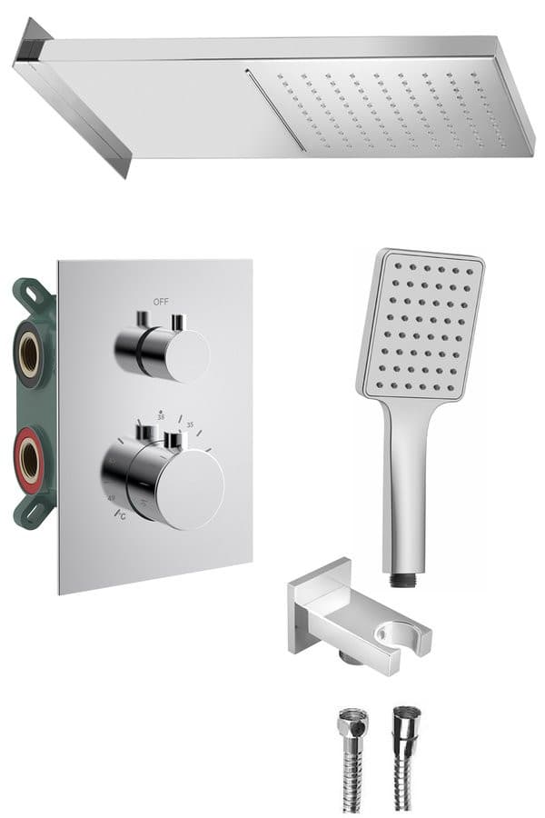 KIMURA zestaw prysznicowy z baterią podtynkową, termostat, 3 wyjścia, box podtynkowy, chrom