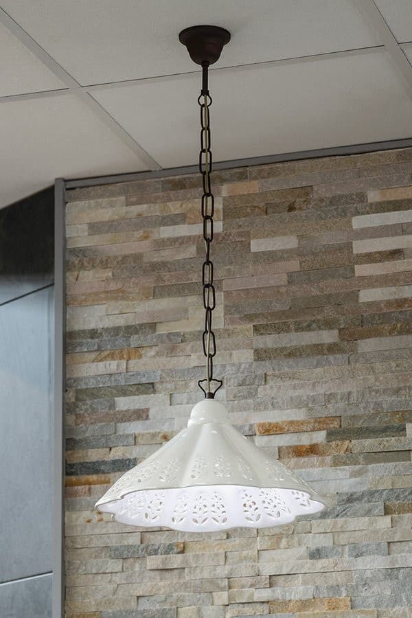 LAMPEDUSA lampa wisząca E27, 60W, 230V, IP21, klosz ceramiczny 30cm, mosiężny łańcuch