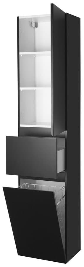 ALTAIR słupek wysoki z koszem na bieliznę 40x184x31cm, czarny mat, prawy