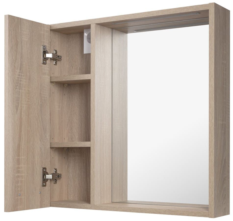 ZOJA/KERAMIA FRESH STRIP szafka z lustrem i oświetleniem LED, 60x60x14cm, lewa, dąb platin