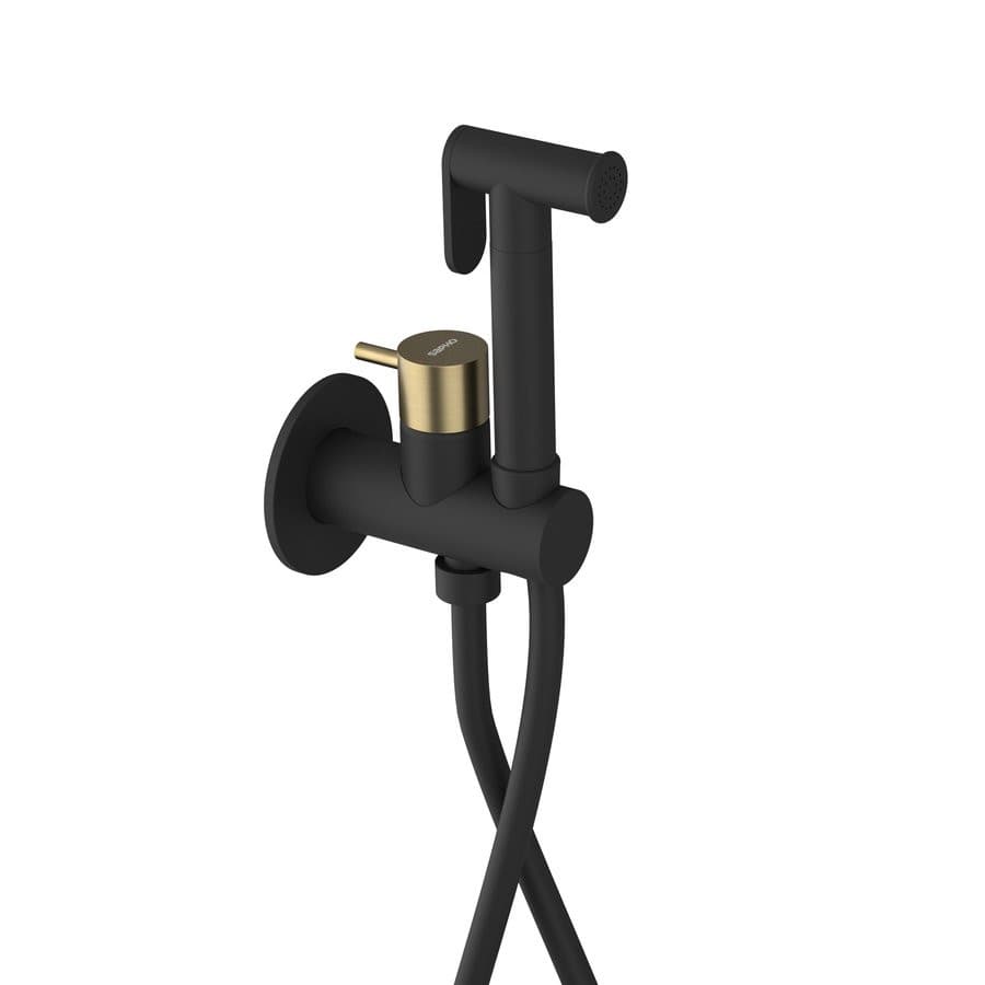 ULTRAMIX bateria podtynkowa do bidetu z prysznicem Stop, okrągły, czarny mat/złoto mat