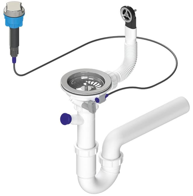 Syfon zlewozmywakowy z przelewem, sterowaniem i kranem, 6/4", z odpływem, DN40