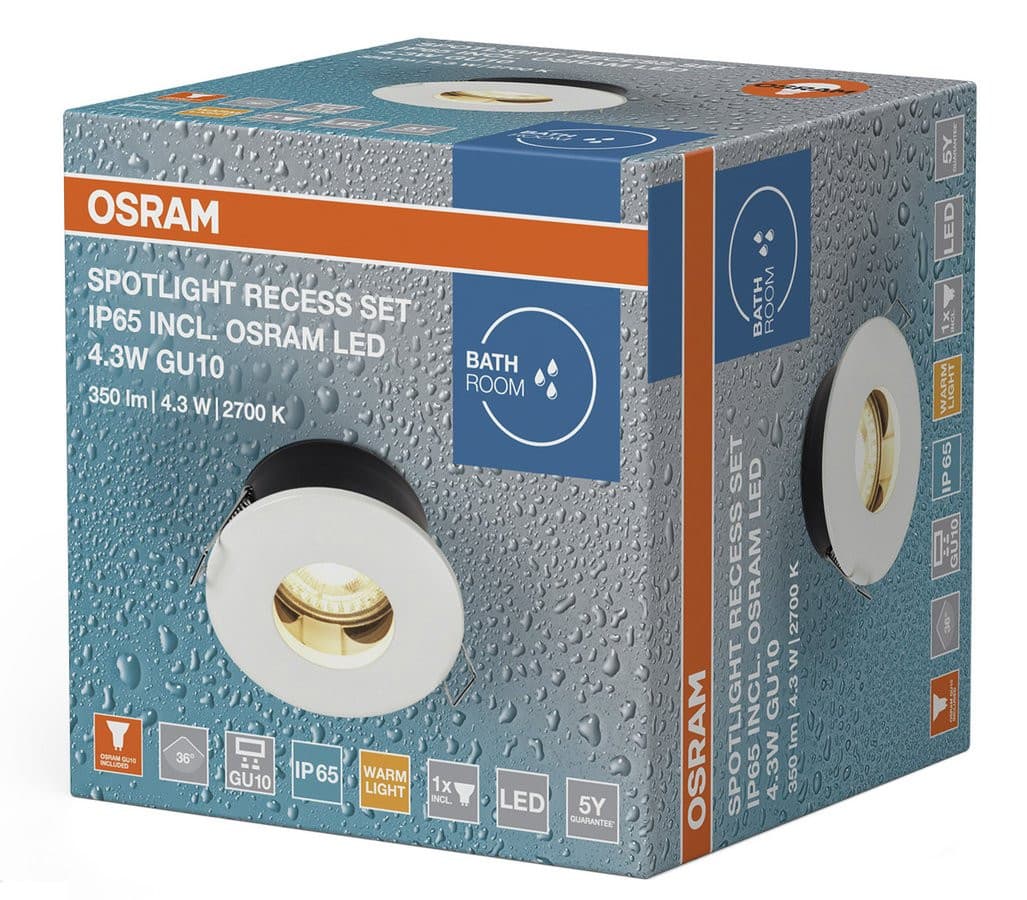Oświetlenie sufitowe łazienkowe, ø 85mm, GU10OSRAM, 4,3W, 230V, IP65, biały
