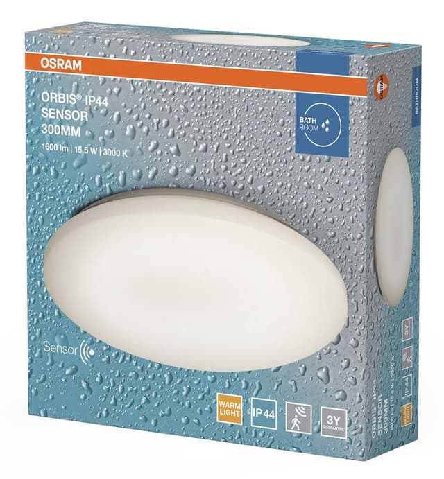 ORBIS lampa sufitowa łazienkowa, ø 300mm, czujnik bezdotykowy, OSRAM, 1600lm, 15,5W, IP44