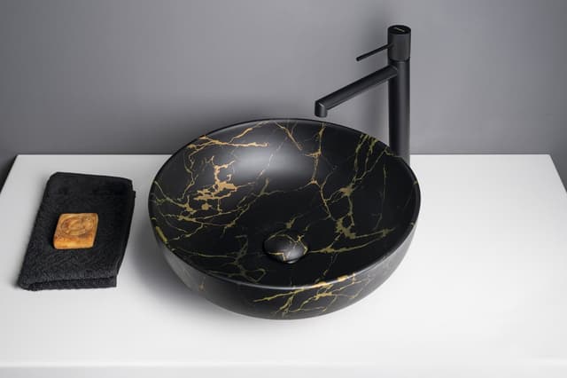 RONDANE umywalka ceramiczna nablatowa, średnica 41cm, marmur portoro