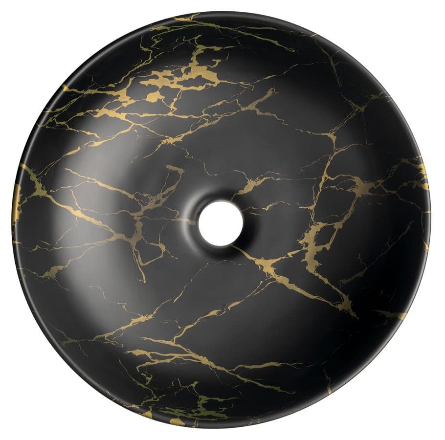 RONDANE umywalka ceramiczna nablatowa, średnica 41cm, marmur portoro