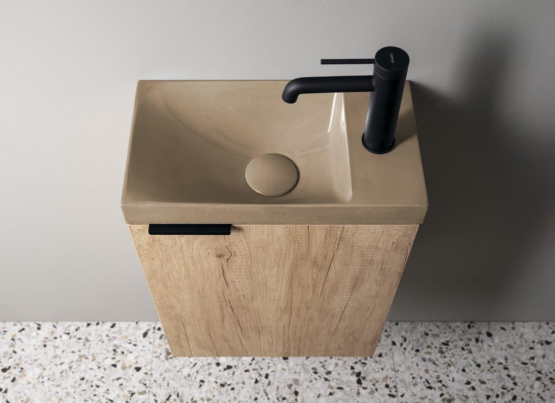 AGOS umywalka betonowa, 40x22cm, lewa/prawa, piaskowy półpołysk