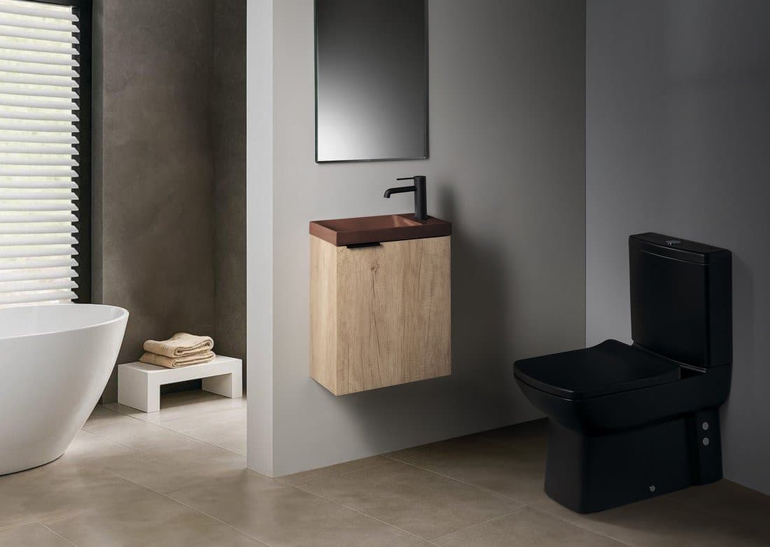 AGOS umywalka betonowa, 40x22cm, lewa/prawa, ciemnobrązowy półpołysk