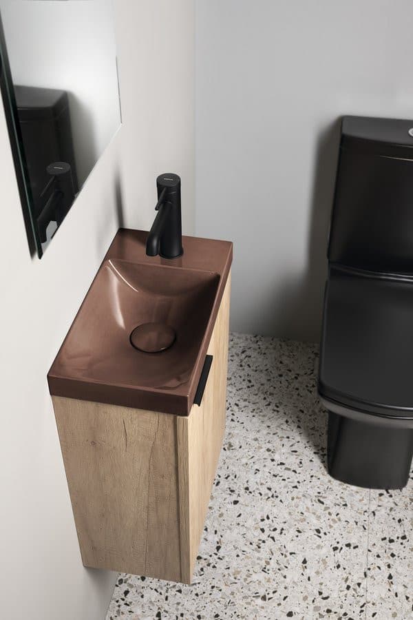 AGOS umywalka betonowa, 40x22cm, lewa/prawa, ciemnobrązowy półpołysk