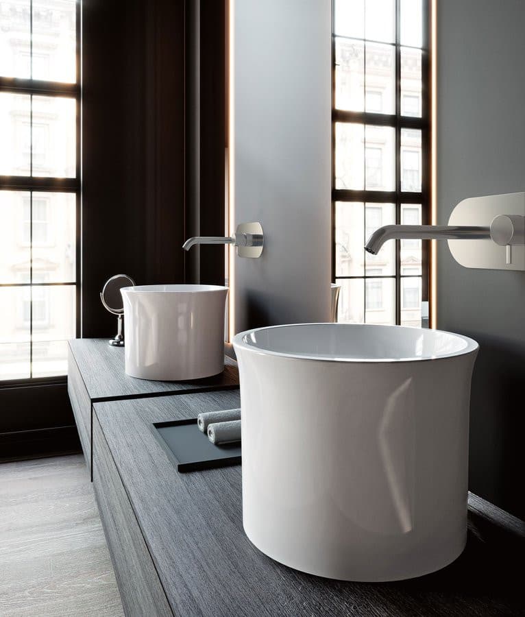 THE NEW YORKER umywalka ceramiczna nablatowa wysoka, średnica 40cm, biały