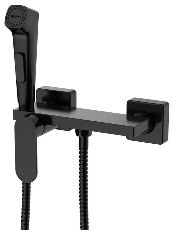 Nástěnná bidetová baterie se Stop sprškou a poličkou, černá mat