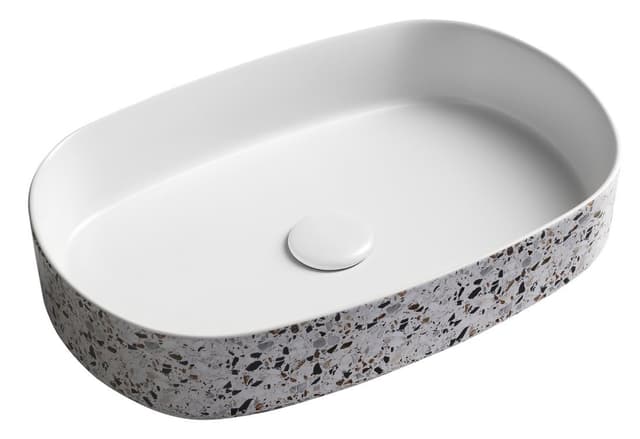 INFINITY OVAL umywalka ceramiczna nablatowa, 55x36cm, terrazzo