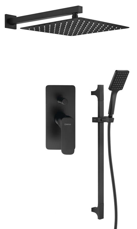 SPY zestaw prysznicowy podtynkowy z baterią podtynkową, 2 wyjścia, czarny mat