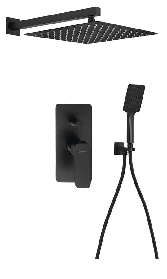 SPY zestaw prysznicowy podtynkowy z baterią podtynkową, 2 wyjścia, czarny