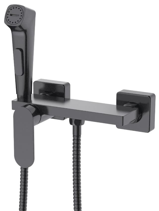 Bateria bidetowa ścienna ze Stop słuchawką bidetową i półką, gun metal