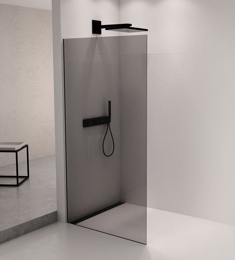 ARCHITEX zestaw do mocowania szkła podłoga-ściana z listwą spadkową, 1615x2105mm, lewy, czarny mat