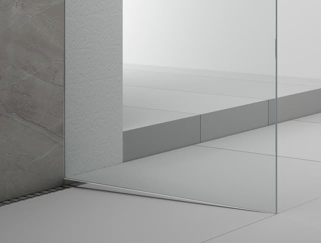 ARCHITEX zestaw do mocowania szkła podłoga-ściana-suft z listwą spadkową, 1615x2105mm, prawy, polerowany aluminium