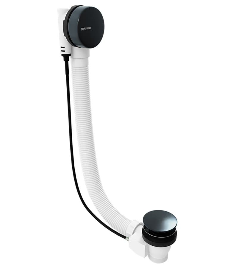 Zestaw odpływowy z korkiem automatycznym, długość 800mm, korek 72mm, czarny mat