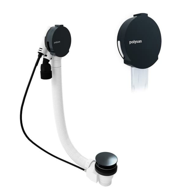 Zestaw odpływowy z napełnianiem, długość 1000mm, korek automatyczny 72mm, czarny mat