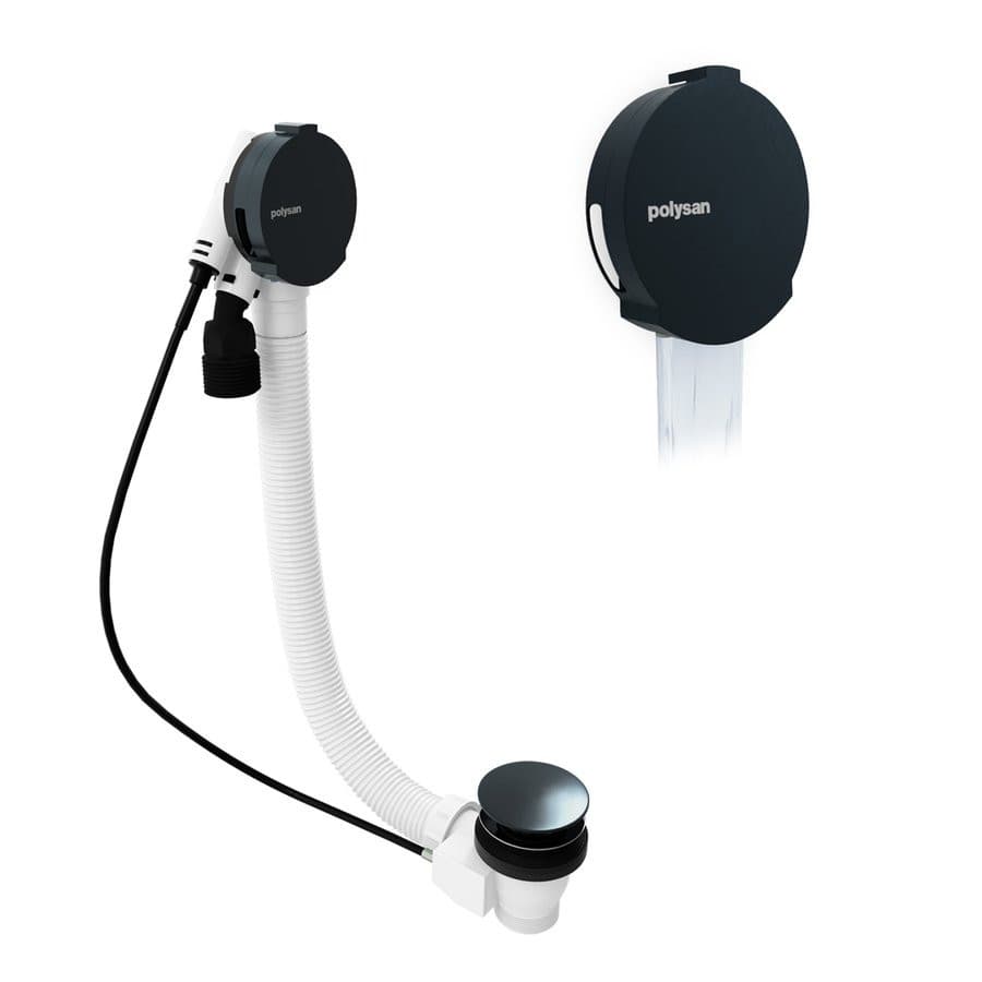 Zestaw odpływowy z napełnianiem, dł. 1200mm, korek automatyczny 72mm, czarny mat