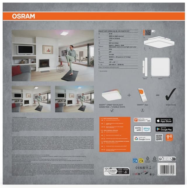 ORBIS BACKLIGHT lampa sufitowa, 350x350mm, WIFI RGB + ściemnianie, OSRAM, 2800lm, 28W, IP20, biały