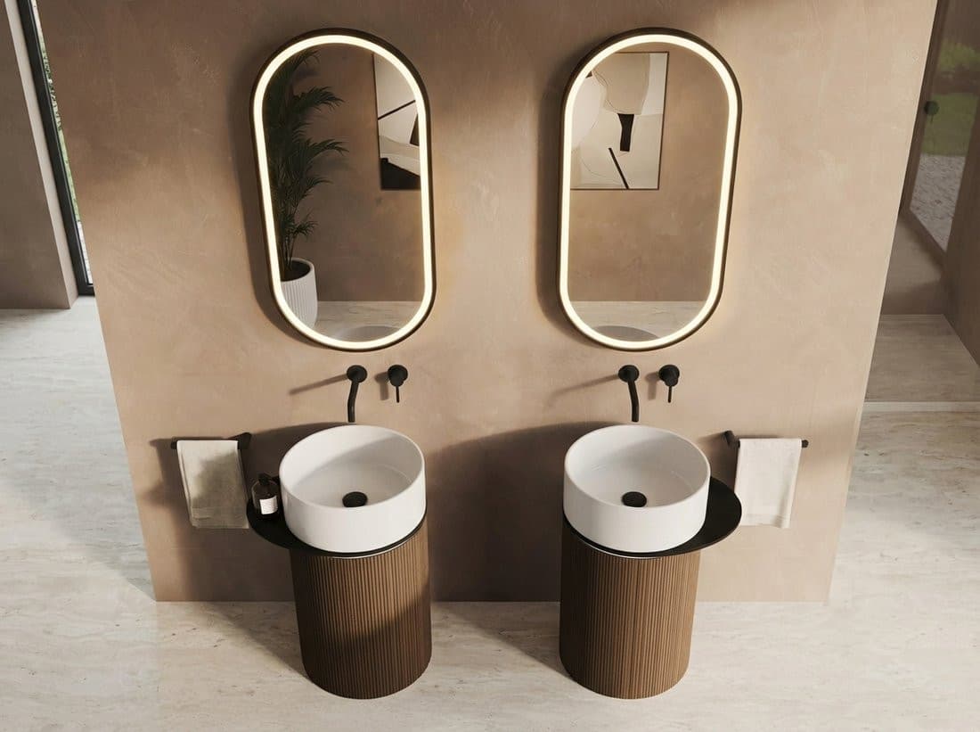 OASIS umywalka ceramiczna wolnostojąca ø 40x89cm, biała/dąb Pimento