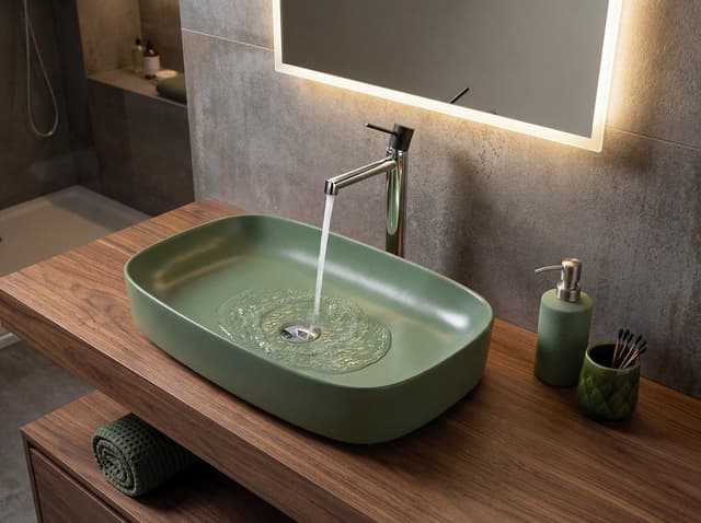 MATTEO umywalka ceramiczna nablatowa 65x40 cm, zielony mat
