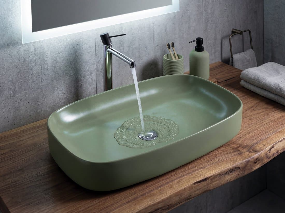 MATTEO umywalka ceramiczna nablatowa 65x40 cm, zielony mat