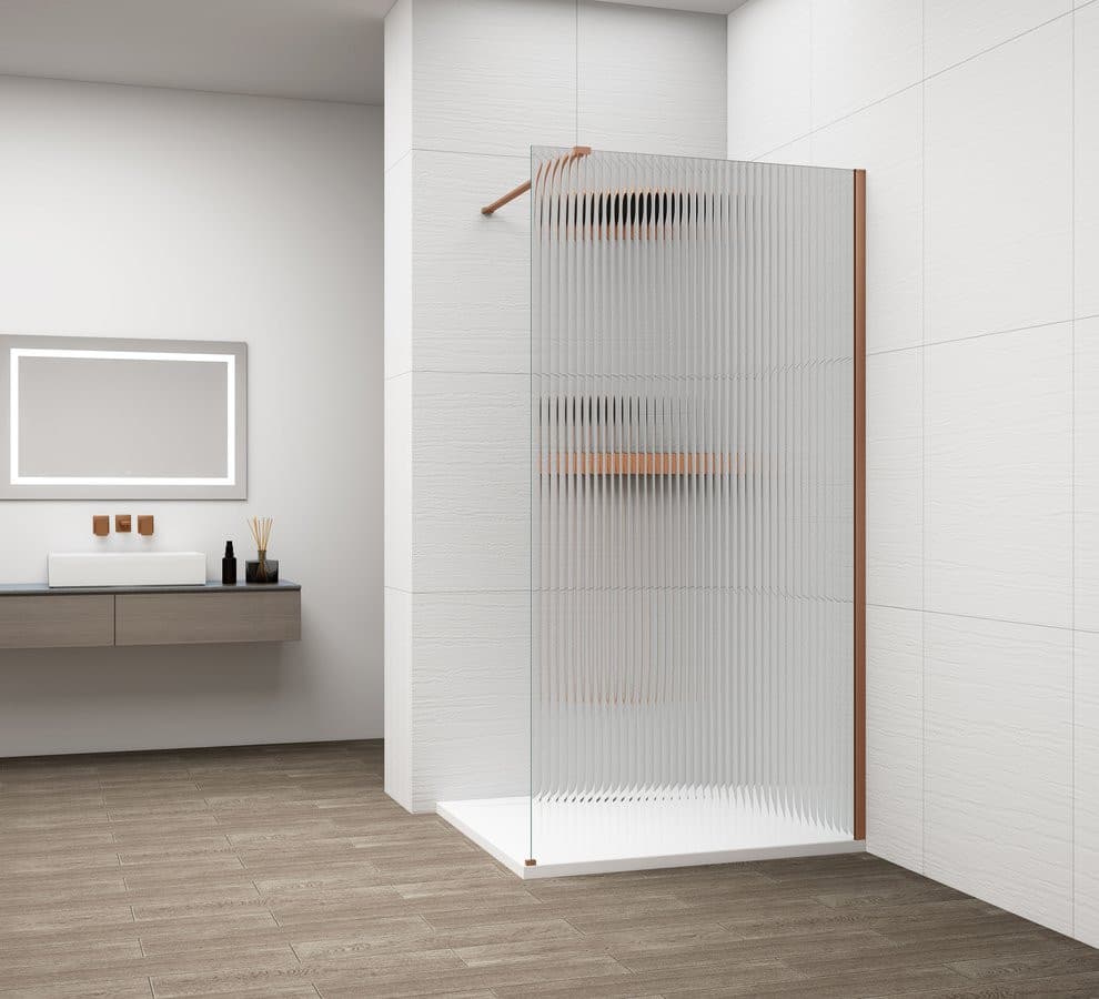 ESCA COPPER MATT jednoczęściowa kabina przysznicowa Walk-In, montaż przy ścianie, szkło Flute,700 mm