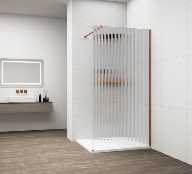 ESCA COPPER MATT jednoczęściowa kabina przysznicowa Walk-In, montaż przy ścianie, szkło Flute,700 mm