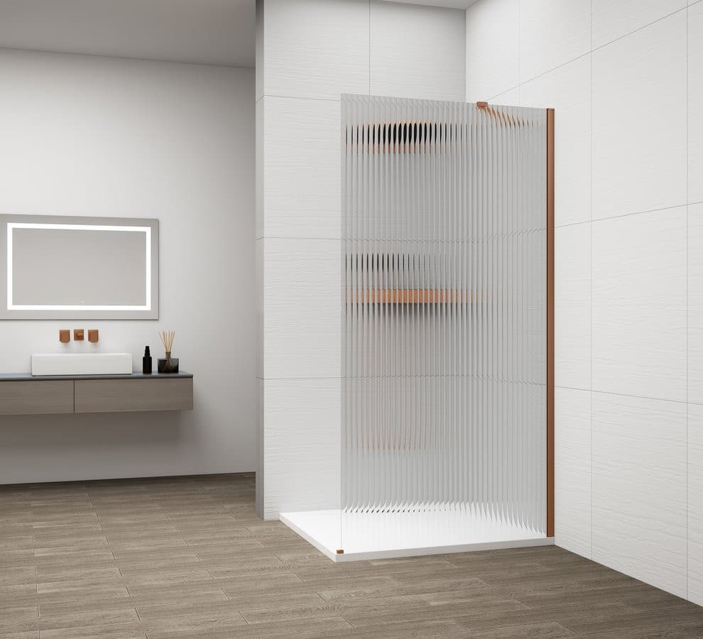 ESCA COPPER MATT jednoczęściowa kabina przysznicowa Walk-In, montaż przy ścianie, szkło Flute,900 mm