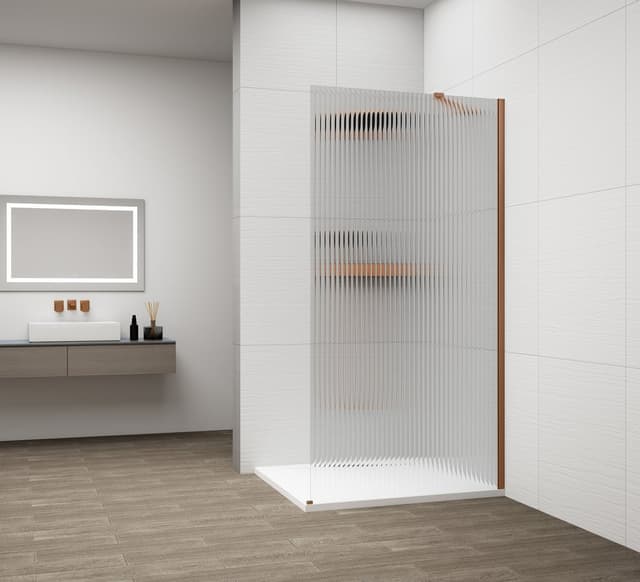 ESCA COPPER MATT jednoczęściowa kabina przysznicowa Walk-In, montaż przy ścianie, szkło Flute,900 mm