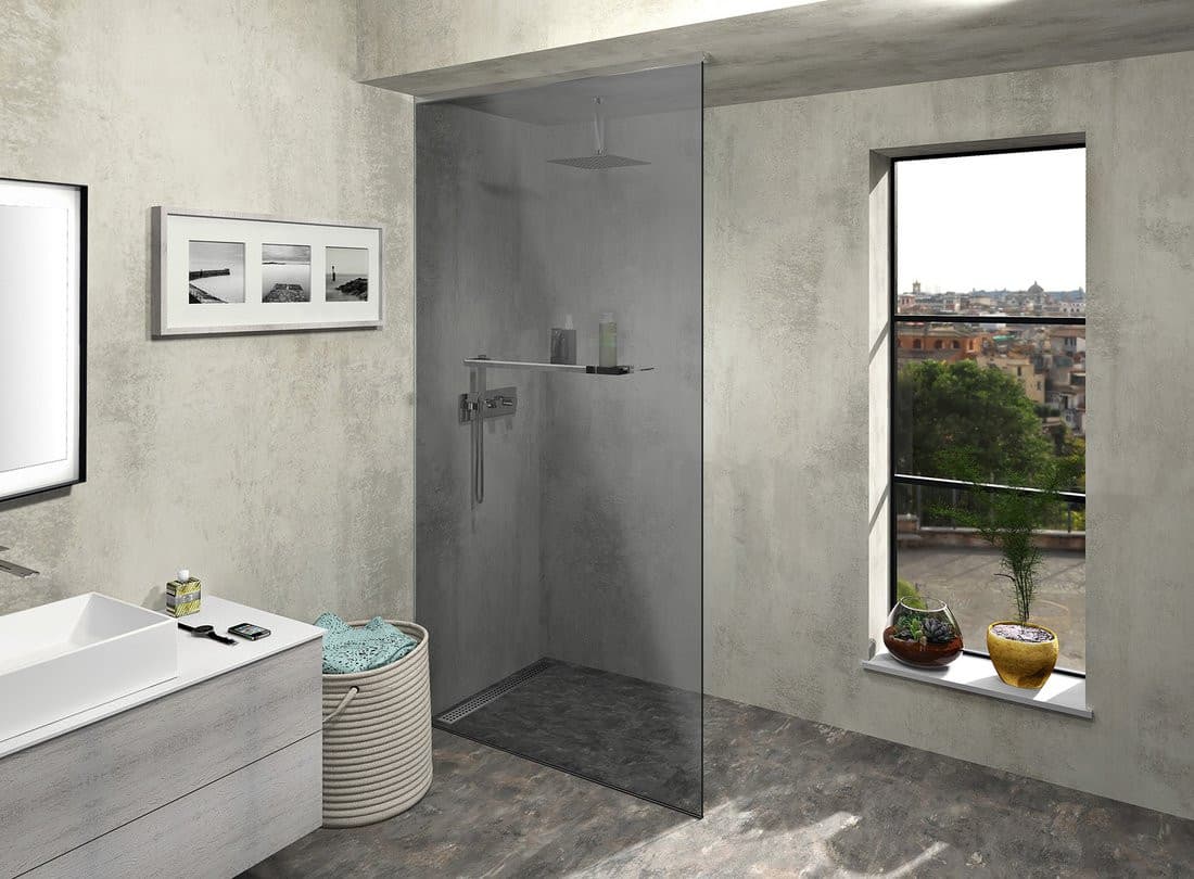 ARCHITEX zestaw do mocowania szkła podłoga-ściana-sufit z listwą spadkową, 1615x2600mm, lewy, polerowany aluminium