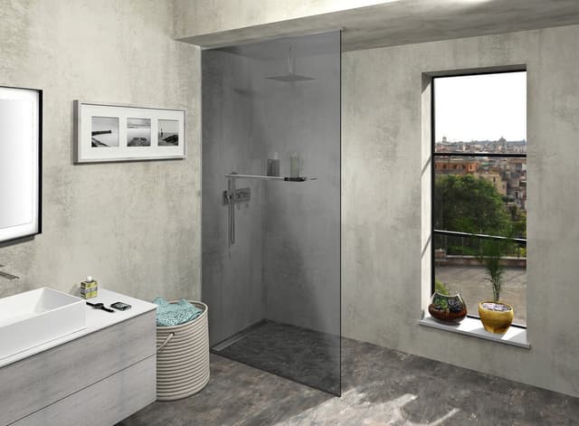 ARCHITEX zestaw do mocowania szkła podłoga-ściana-sufit z listwą spadkową, 1615x2600mm, lewy, polerowany aluminium