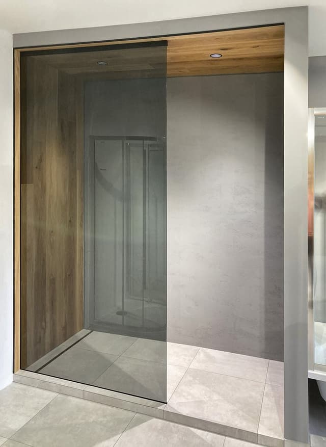 ARCHITEX zestaw do mocowania szkła podłoga-ściana-sufit z listwą spadkową, 1615x2600mm, lewy, czarny mat