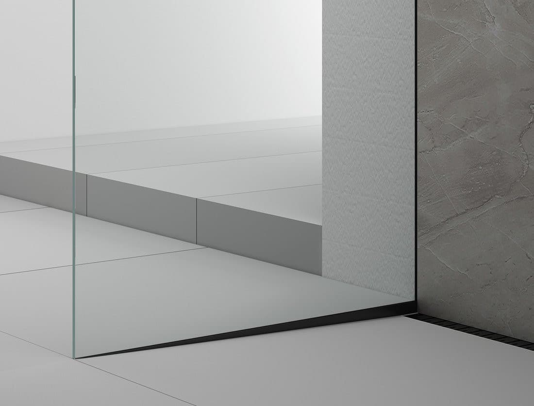 ARCHITEX zestaw do mocowania szkła podłoga-ściana-sufit z listwą spadkową, 1615x2600mm, lewy, czarny mat