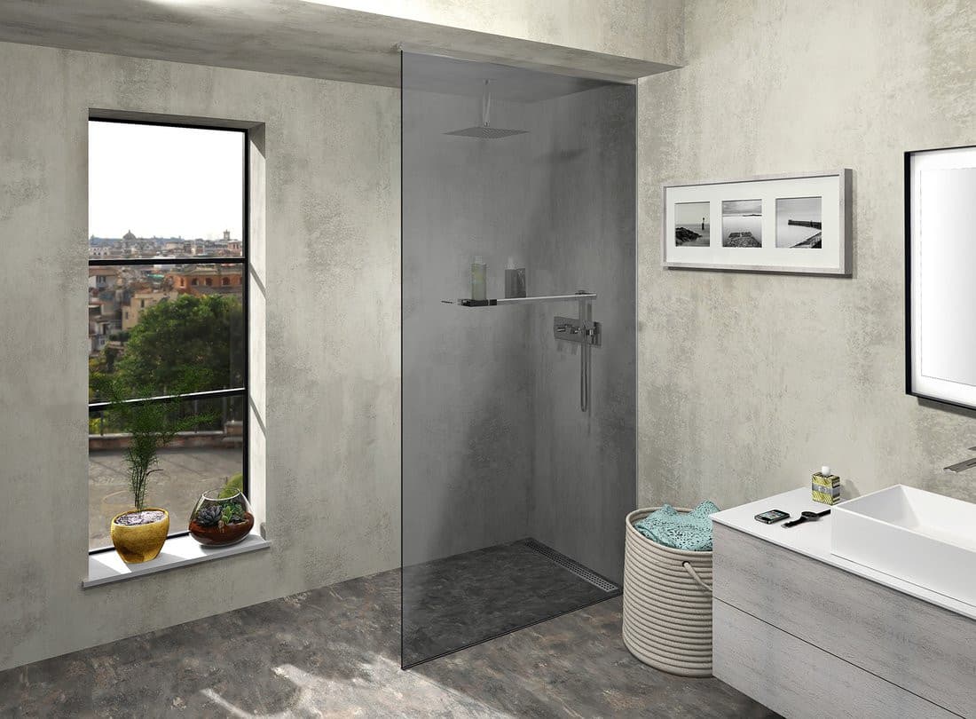 ARCHITEX zestaw do mocowania szkła podłoga-ściana-sufit z listwą spadkową, 1615x2600mm, prawy, polerowany aluminium