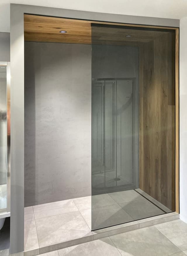 ARCHITEX zestaw do mocowania szkła podłoga-ściana-sufit z listwą spadkową, 1615x2600mm, prawy, czarny mat