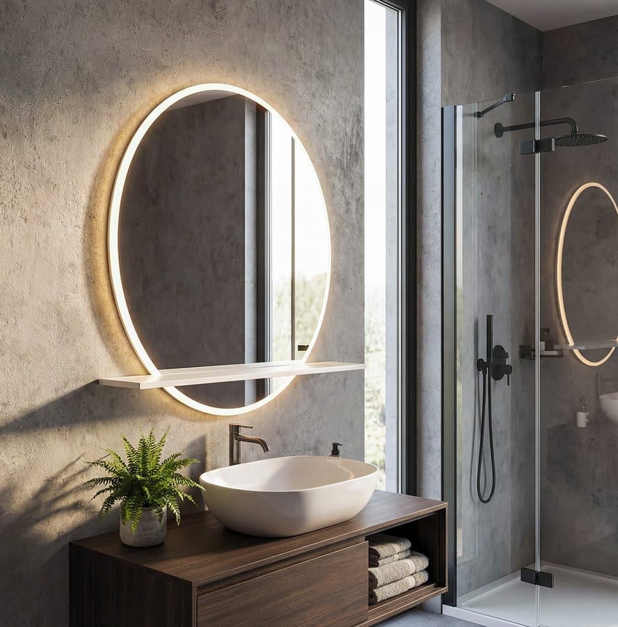 VISO okrągłe lustro z oświetleniem LED, ø 60cm, półką, biały mat