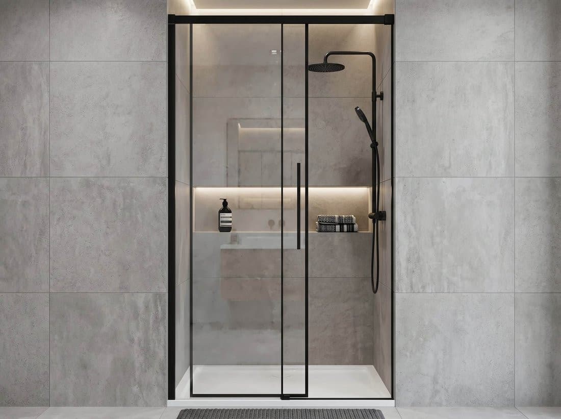 LUXOR BLACK drzwi prysznicowe 1100mm, szkło czyste