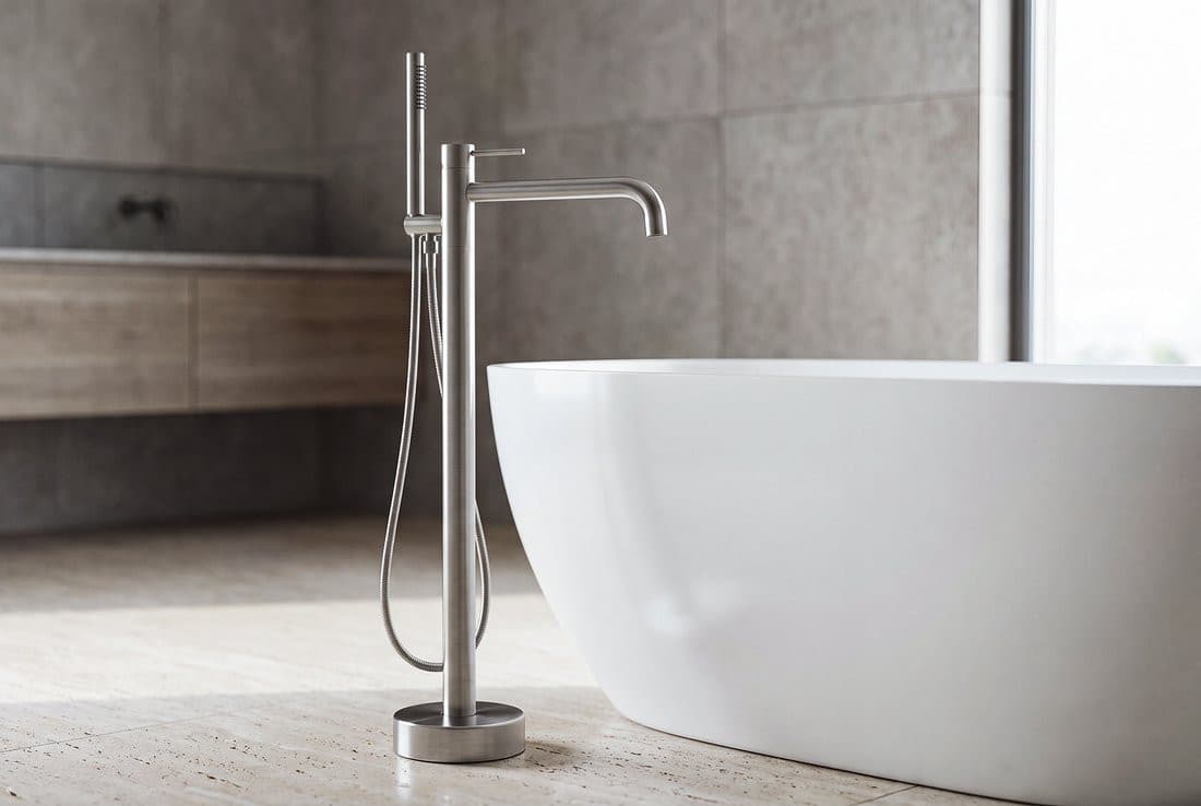 MINIMAL bateria wannowa z przyłączem do podłogi, stal nierdzewna mat