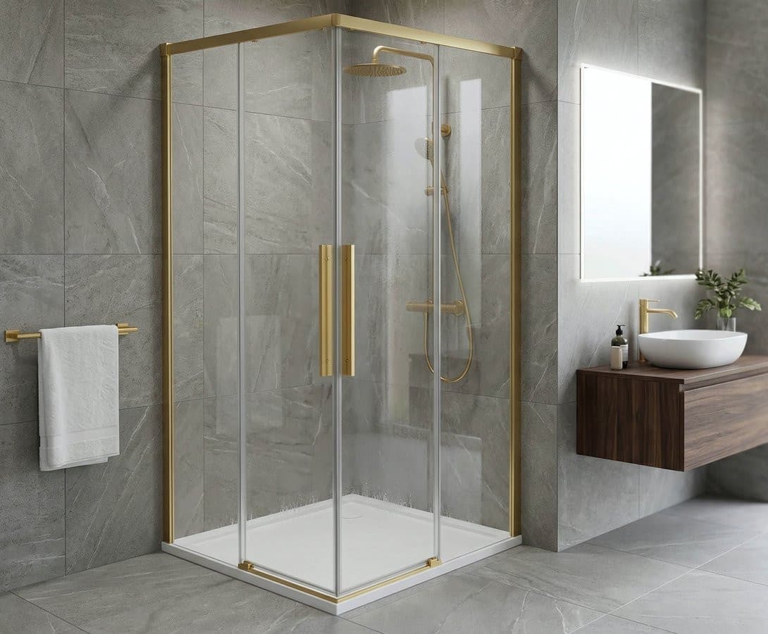 LUXOR GOLD MATT kabina prysznicowa kwadratowa narożna 900x900mm, wejście narożne