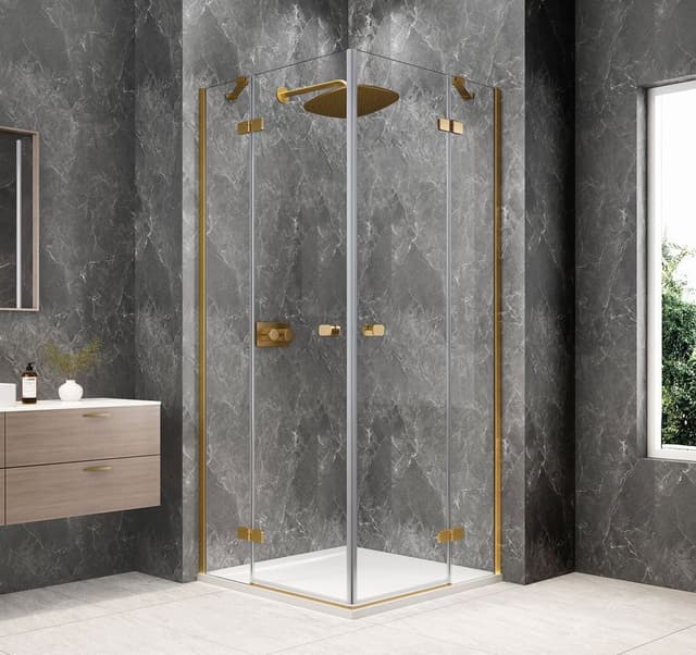 GLOBE GOLD MATT kwadratowa kabina prysznicowa 800x800mm, wejście z rogu, szkło czyste