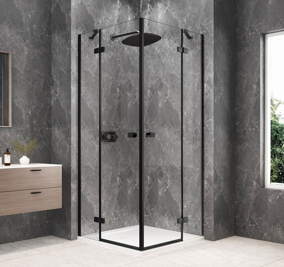GLOBE BLACK kwadratowa kabina prysznicowa 1000x1000mm, wejście z rogu, szkło czyste