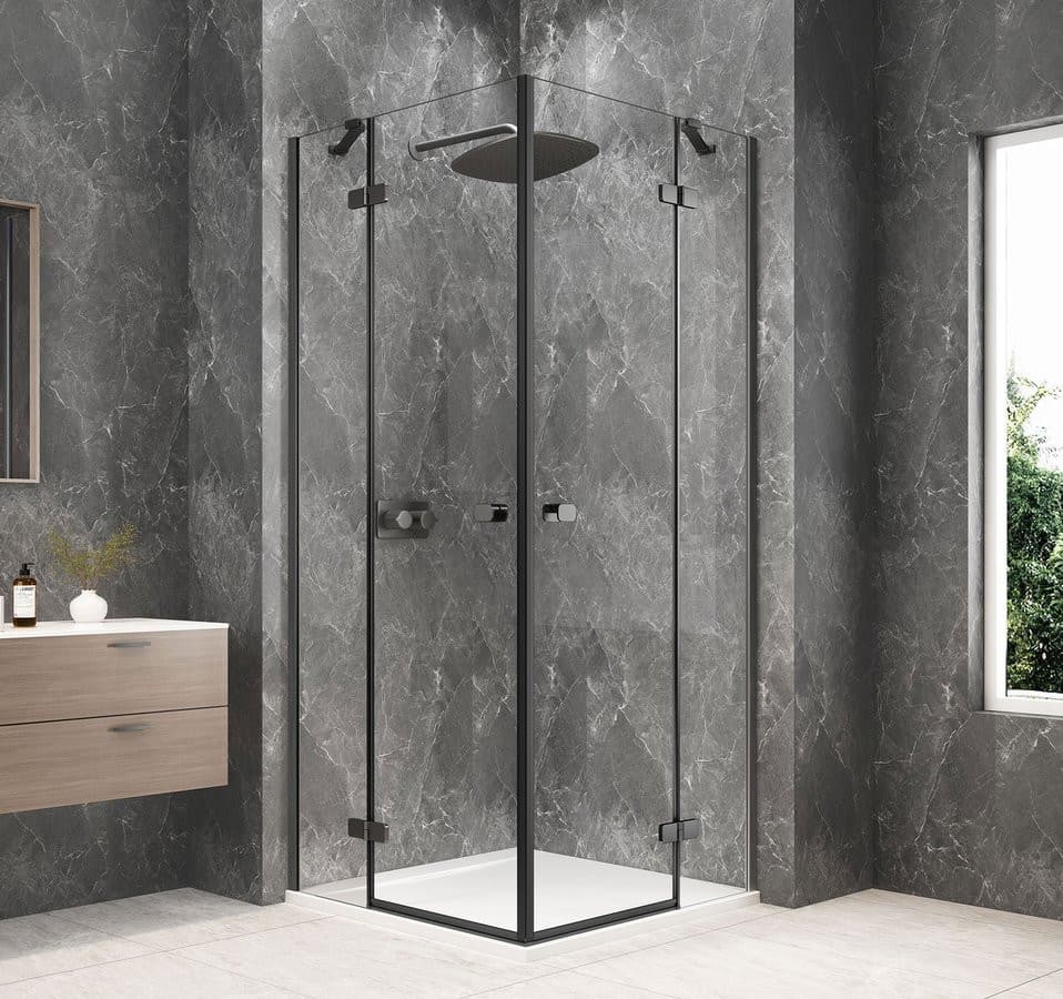GLOBE GUN METAL kwadratowa kabina prysznicowa 1000x1000mm, wejście z rogu, szkło czyste