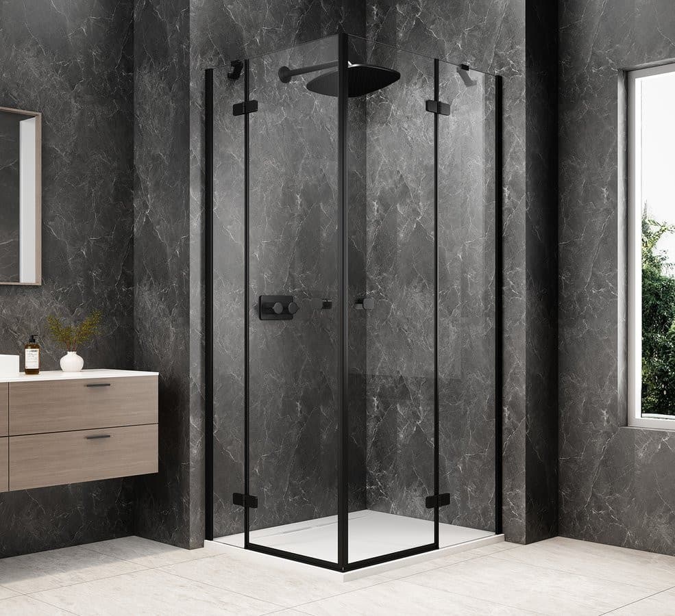 GLOBE BLACK prostokątna kabina prysznicowa 1200x1100mm, wejście z rogu, szkło czyste