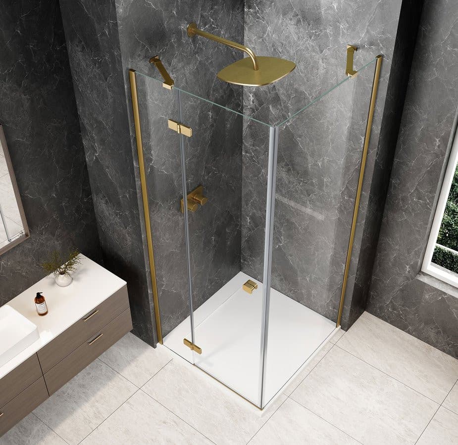 GLOBE GOLD MATT kwadratowa kabina prysznicowa 800x800mm, szkło czyste, lewe