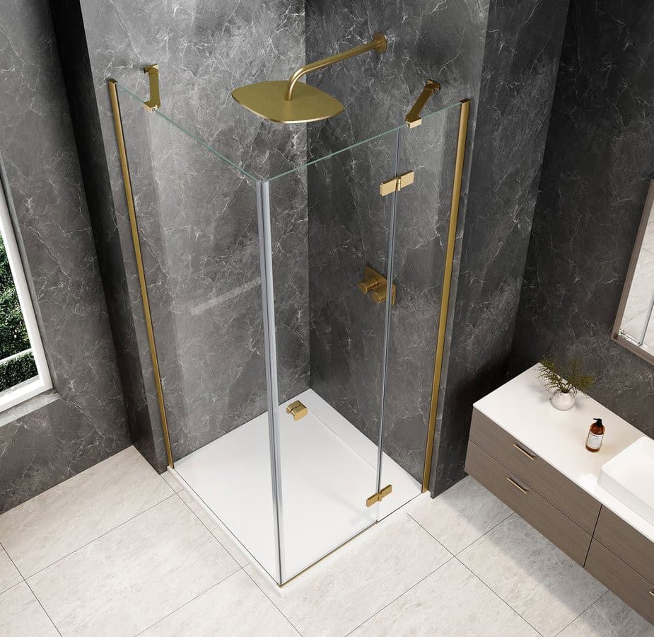 GLOBE GOLD MATT kwadratowa kabina prysznicowa 800x800mm, szkło czyste, prawe