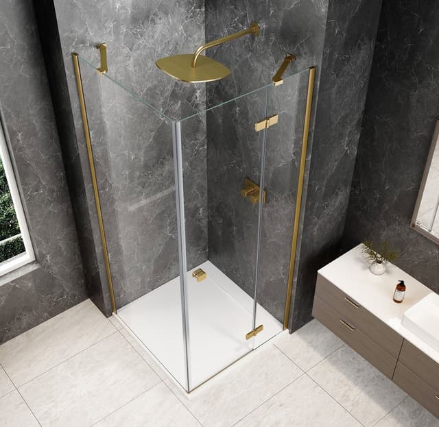 GLOBE GOLD MATT kwadratowa kabina prysznicowa 800x800mm, szkło czyste, prawe